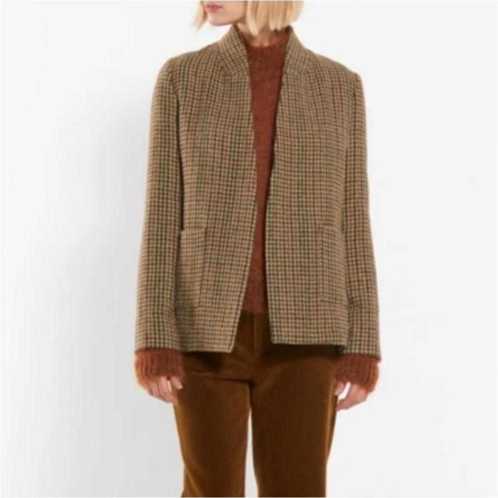Roseanna Paris Houndstooth Open Front Blazer Jacket Brown Neutral Size M